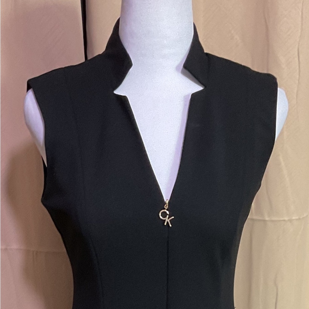 Calvin Klein Scuba Crepe A Line Logo Zip Dress - Picture 5 of 14